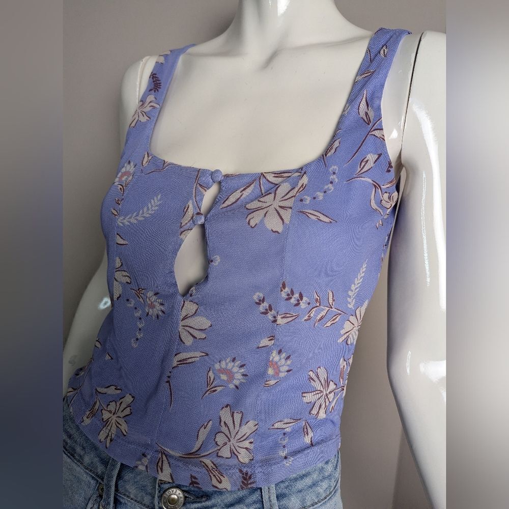 Bar III Floral tank top purple button front mesh size xsmall
